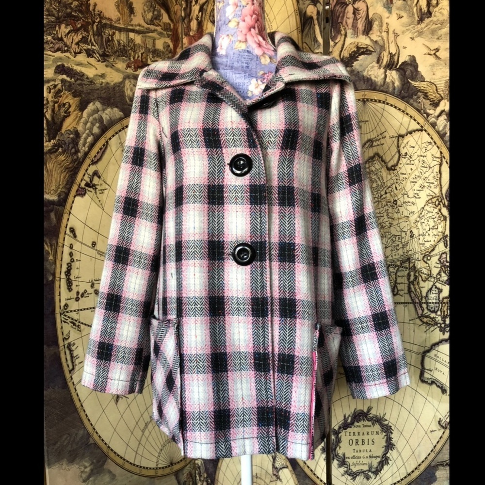 Sashimi Pink plaid peacoat. Size M